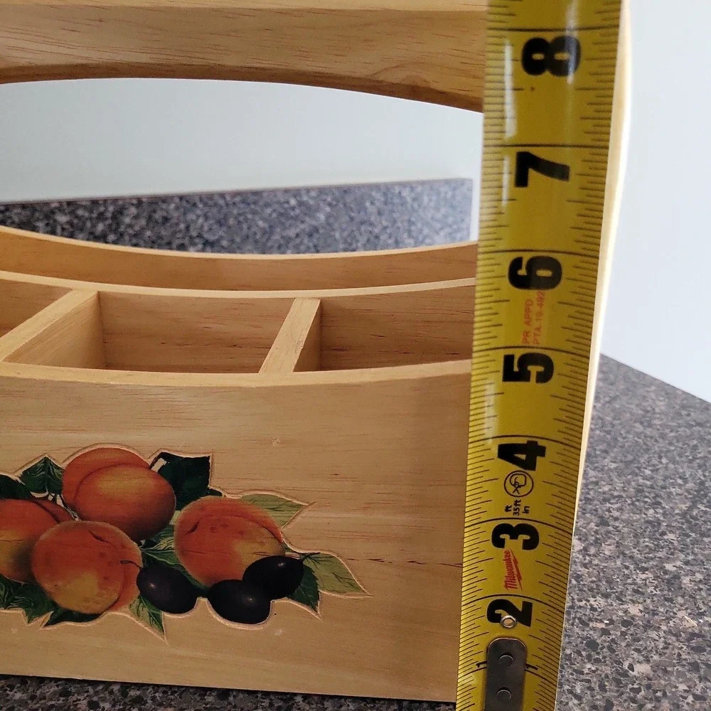 Vintage Cottagecore Wooden Utensil Caddy Fruit Motif Kitchen Organizer Thailand